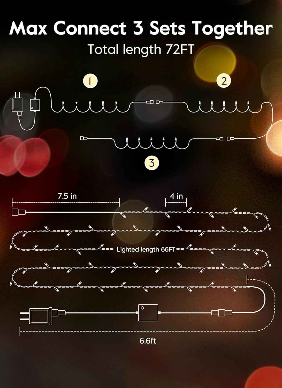 66FT 200 LED Christmas Tree Lights, Twinkle Fairy Lights String with 8 Flashing Modes String Lights for Indoor Bedroom Outdoor Christmas Trees Garland Wreath Holiday Decorations, Warm White