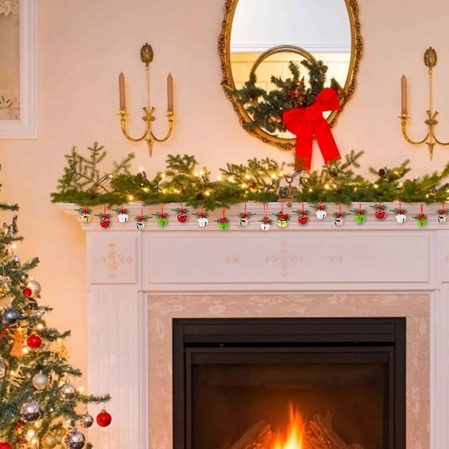 MCPINKY 30PCS Christmas Bells, Jingle Bells with Holly Leaves Berries for Craft, Gift Wrapping Christmas Tree Decor