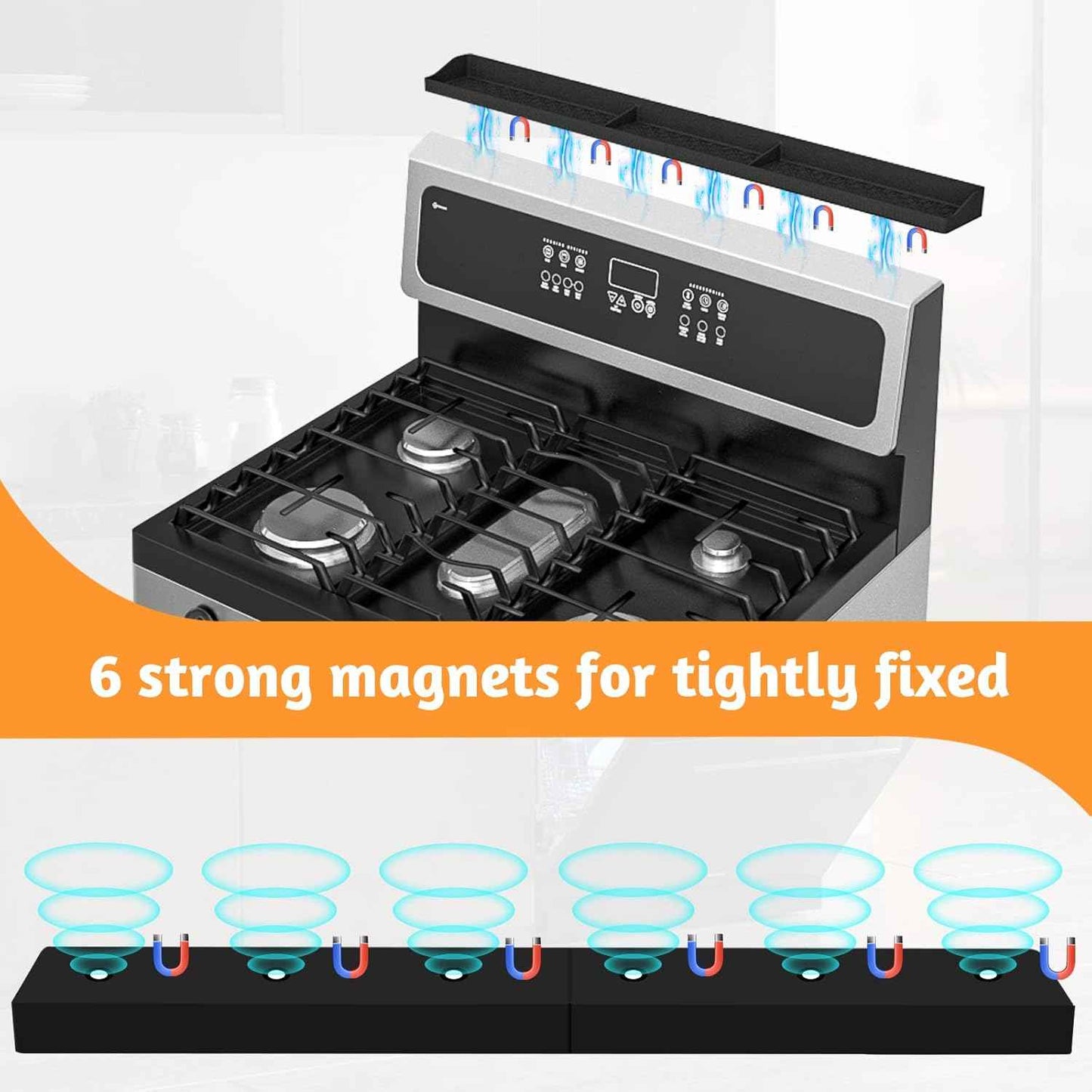 30 Inch Silicone Stove Top Shelf Magnetic for Kitchen Gadgets, Soft Flexible Strong Magnetic Heat Resistant Spice Rack Kitchen Organizer for Over Stove