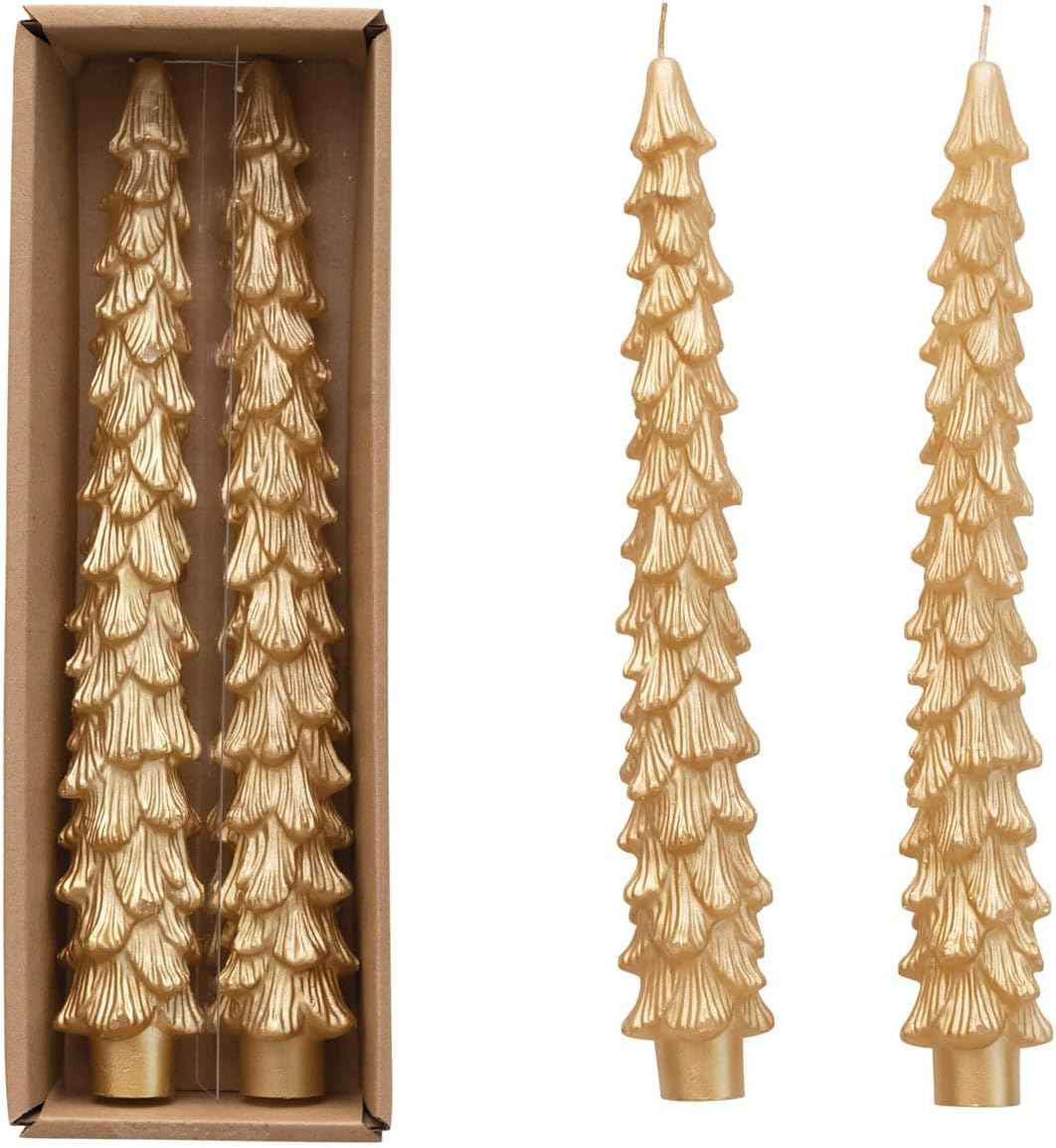 Creative Co-Op Unscented Tree Shaped Taper Candles, Evergreen, Boxed Set Of 2