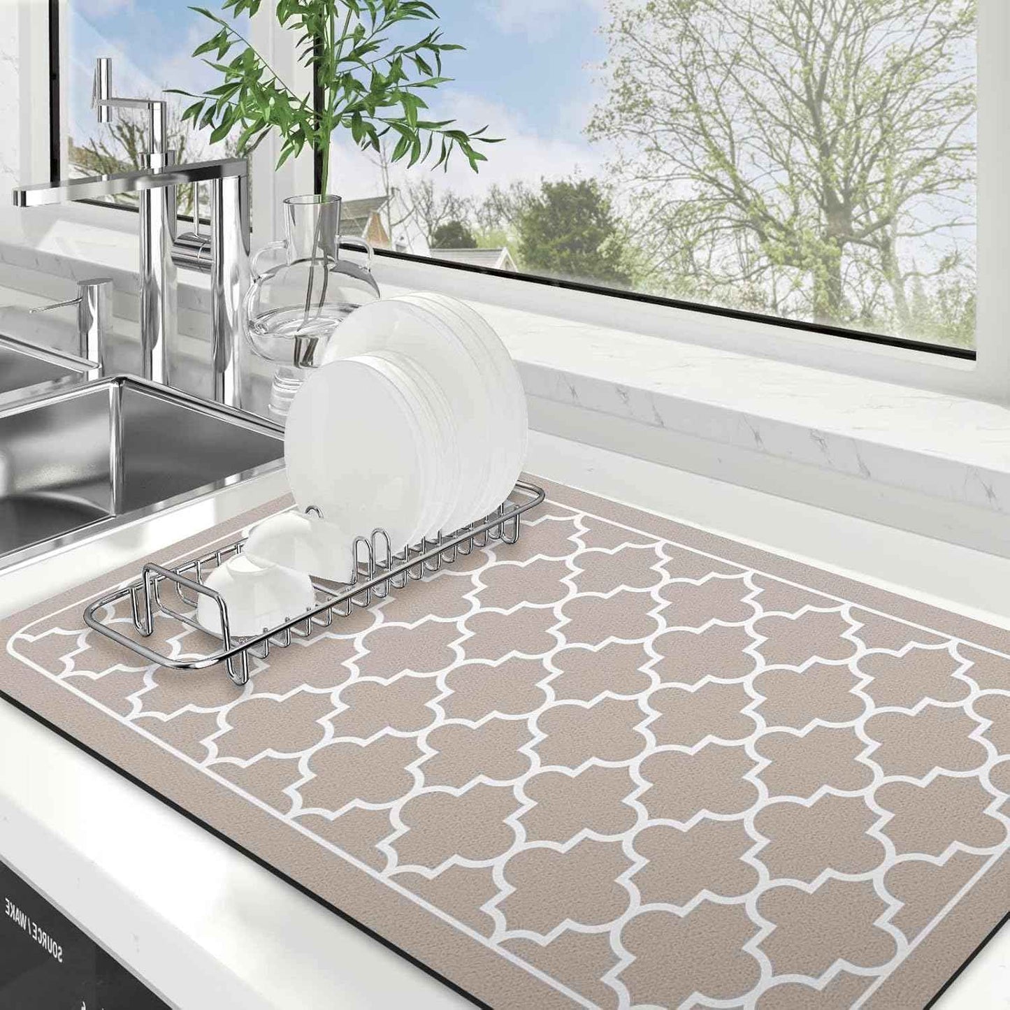 WISELIFE Dish Drying Mat Super Absorbent Drying Mat Large Dish Drying Mats for Kitchen Counter Easy Clean Dish Mat Kitchen Drying Mat15"x 18" Stylish Grey