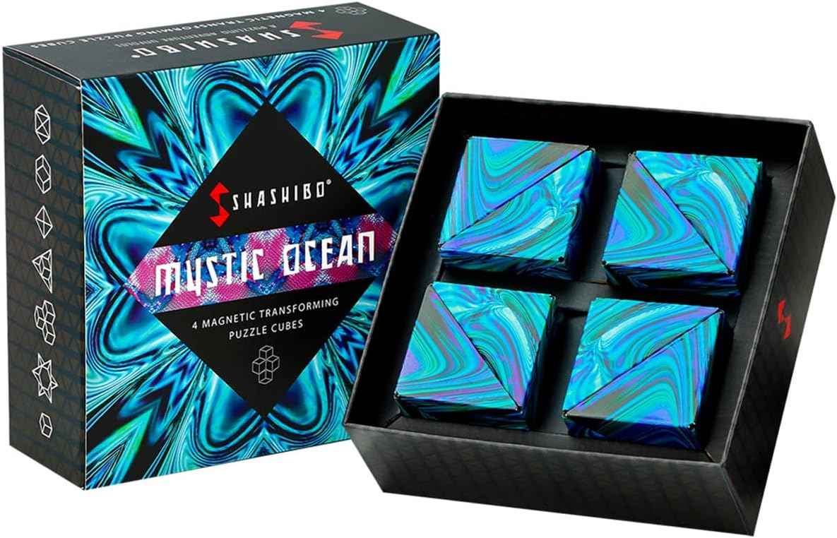 Shashibo Shape Shifting Box - Award-Winning Fidget Toy w/ 36 Rare Earth Magnets - Fidget Cube Transforms Into Over 70 Shapes, Sensory Toy Gift for Kids, Teens, and Adults (Spaced Out)