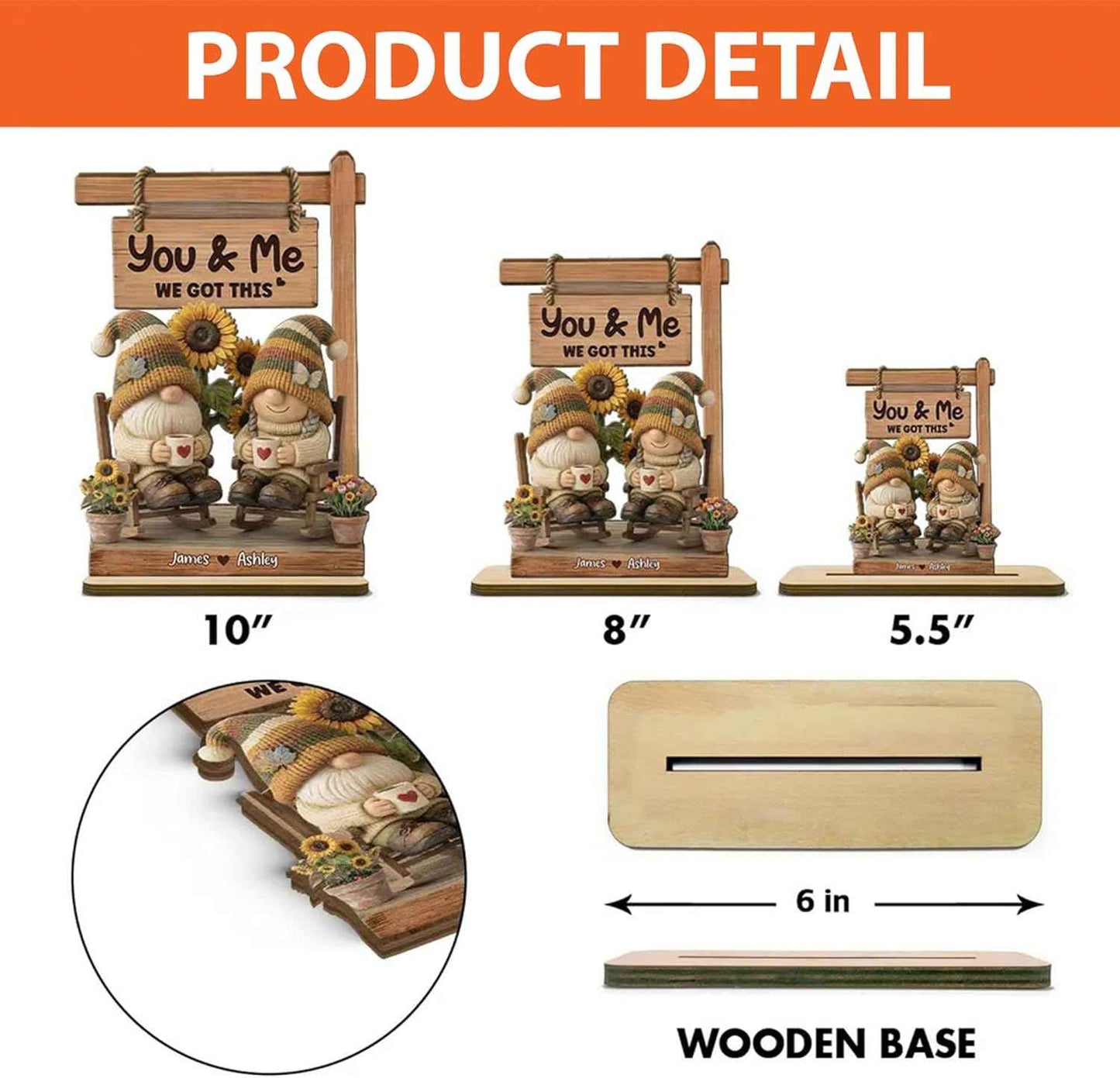 Personalized Gnome Couple Sign, Custom Names Romantic Gnome Love Wooden Table Sign, Cute Couple Home Decor, Anniversary Valentine Gift for Husband Wife