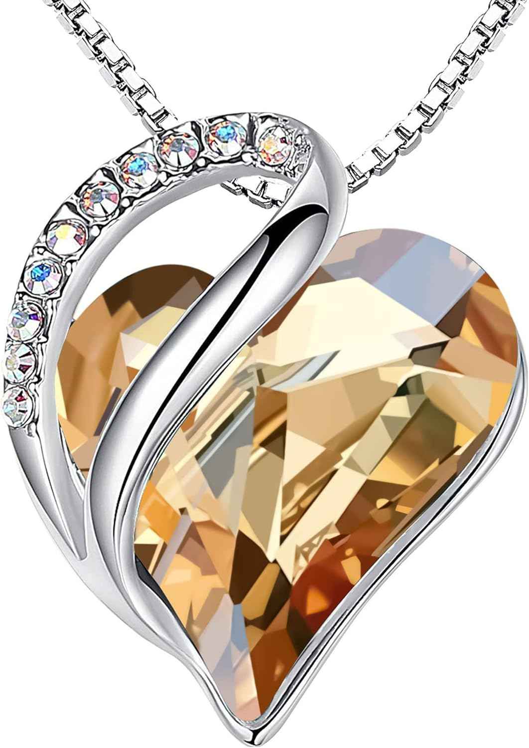 Leafael Valentine's Day Gift Necklaces for Women, Infinity Love Birthstone Heart Crystal Pendant, Birthday Anniversary Jewelry for Wife, Mom, and Her, Silver Plated, 18" + 2" Adjustable Chain | Gifts for Her, Birthday Jewelry, 18 plus 2 inch, Mom, Wife