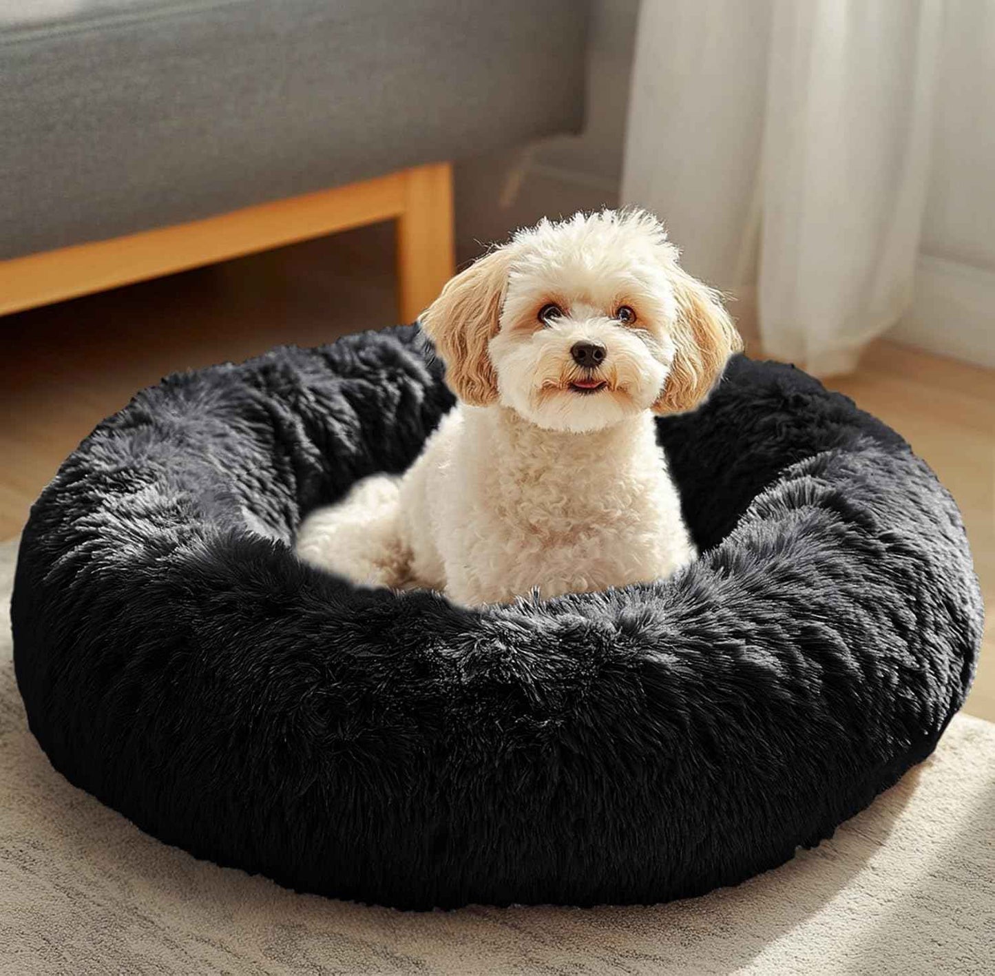 JOLLYVOGUE Dog & Cat Bed, Calming Anti-Anxiety Pet Bed for Small Dogs, Fluffy Donut Cushion for Small and Medium Pets (20")