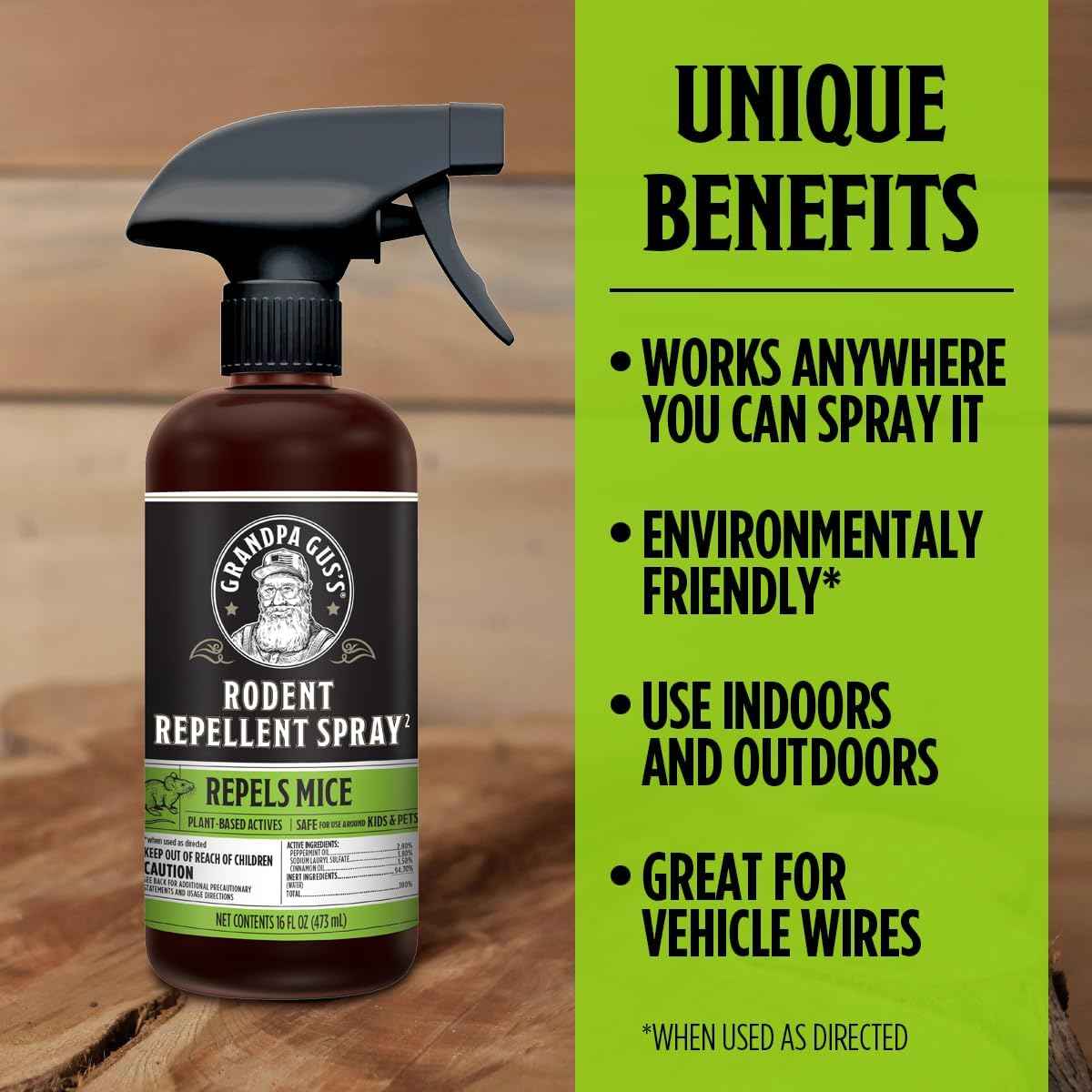 Grandpa Gus's Rodent Repellent Spray, Peppermint & Cinnamon Oil, Prevents Mouse/Rats from Nesting & Chewing on Wires, 16 fl oz (Pack of 1)