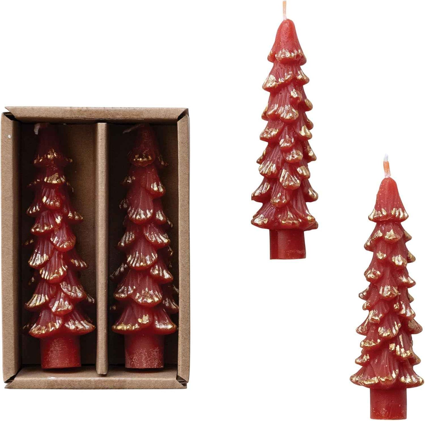 Creative Co-Op Unscented Tree Shaped Taper Candles, Evergreen, Boxed Set Of 2