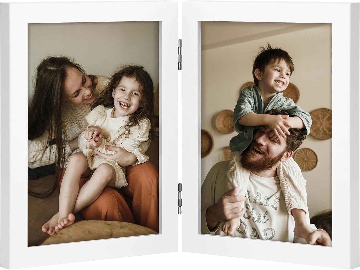 decorUhome Double 4x6 Picture Frame Vertical, Engineered Wood Bifold Photo Frame with Plexiglass for Tabletop Display, 4x6, Black