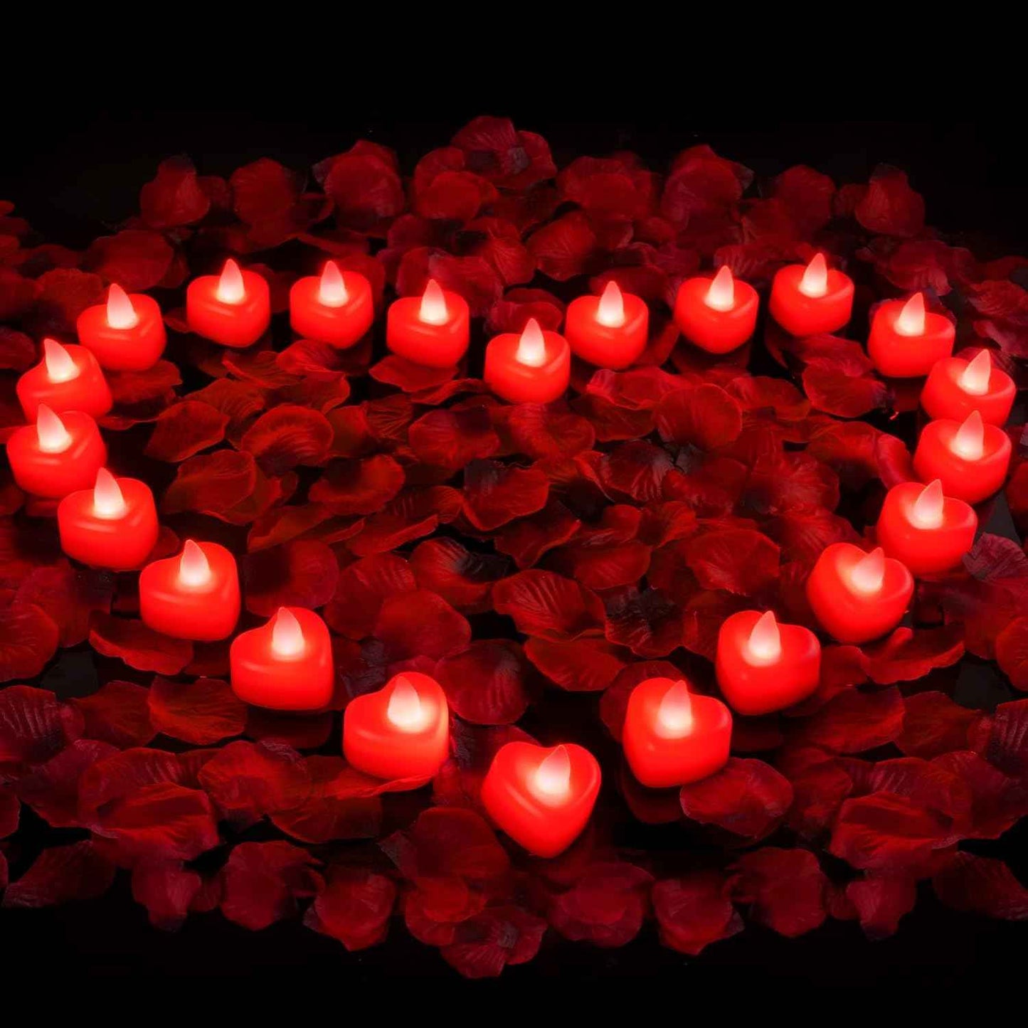 Amagic 1000 Pieces Artificial Rose Petals with 12 Heart LED Tea Lights Candles Kit, Rose Petals and Candles Set for Proposal, Anniversary, Valentine's Day, Special Romantic Night, Wedding Table Decor