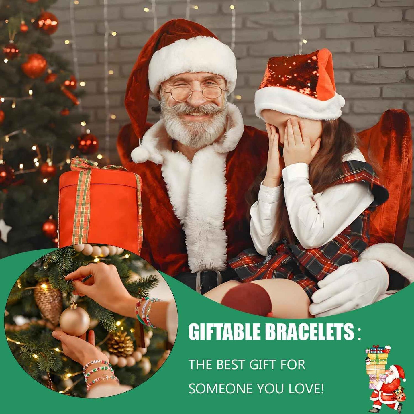 CUBACO 12 Pack Christmas Bracelets Jewelry for Women Handmade Candy Beaded Bracelets Letter Stretch Bracelet Bulk White Red Green Friendship Christmas Decorations Holiday Stocking Stuffers Gifts