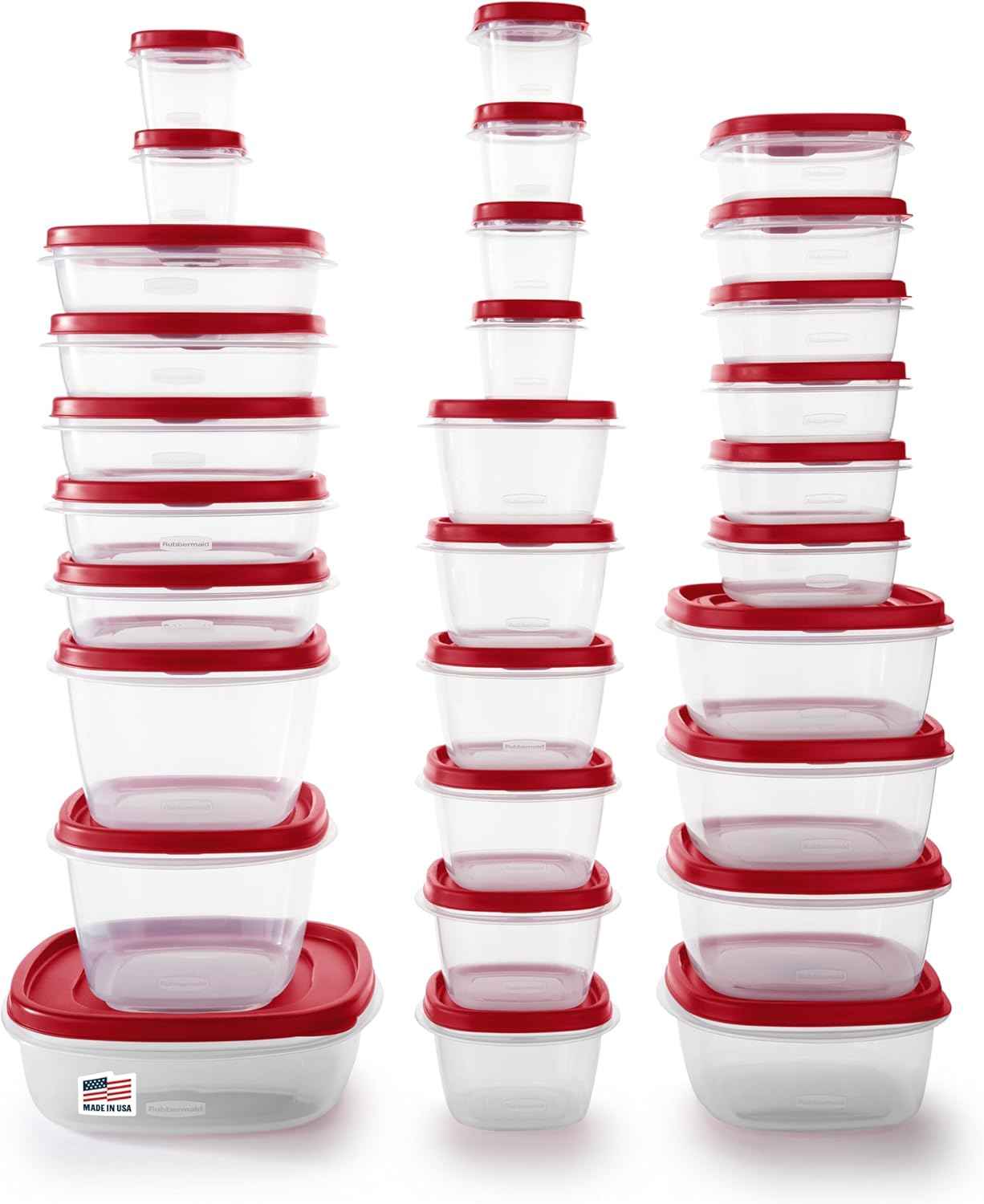Rubbermaid 60-Piece Food Storage Containers with Lids, Microwave and Dishwasher Safe, Red Color, Ideal for Meal Prep and Pantry Storage