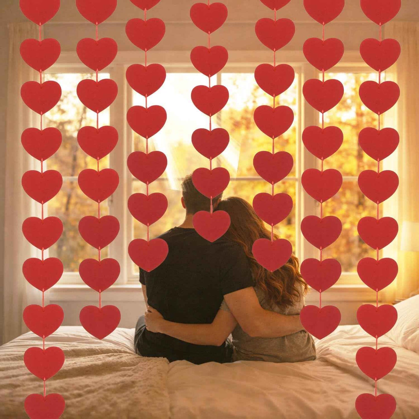 Valentines Day Decorations Heart Garland Hanging, Pre-Strung 80Pcs Felt Red Heart String Garland Valentines Day Banner Party Decor- Valentines Decor, Galentines Wedding Hearts Decorations