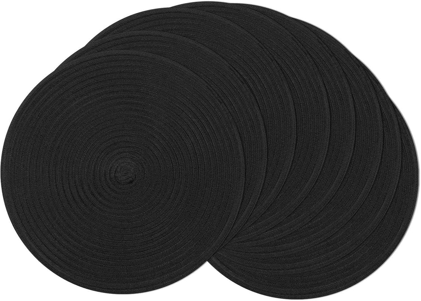 SHACOS 15 inch Round Braided Placemats Set of 6 Non Slip Heat Resistant Cotton Polyester Table Mats Washable Place Mats for Kitchen Dining Party Table Decor (Beige, 6)