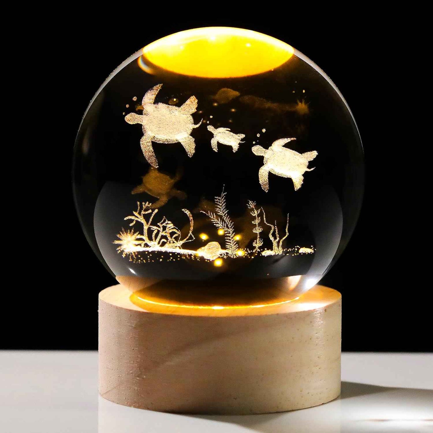 Enjinkail 3D Butterfly Tulips Crystal Ball with Wooden Light Base Glass Tulip Figurine Gift for Women Decor Tulips Statue Gifts for Mother's Day Birthday Valentine Christmas (Diameter 2.36 inches)