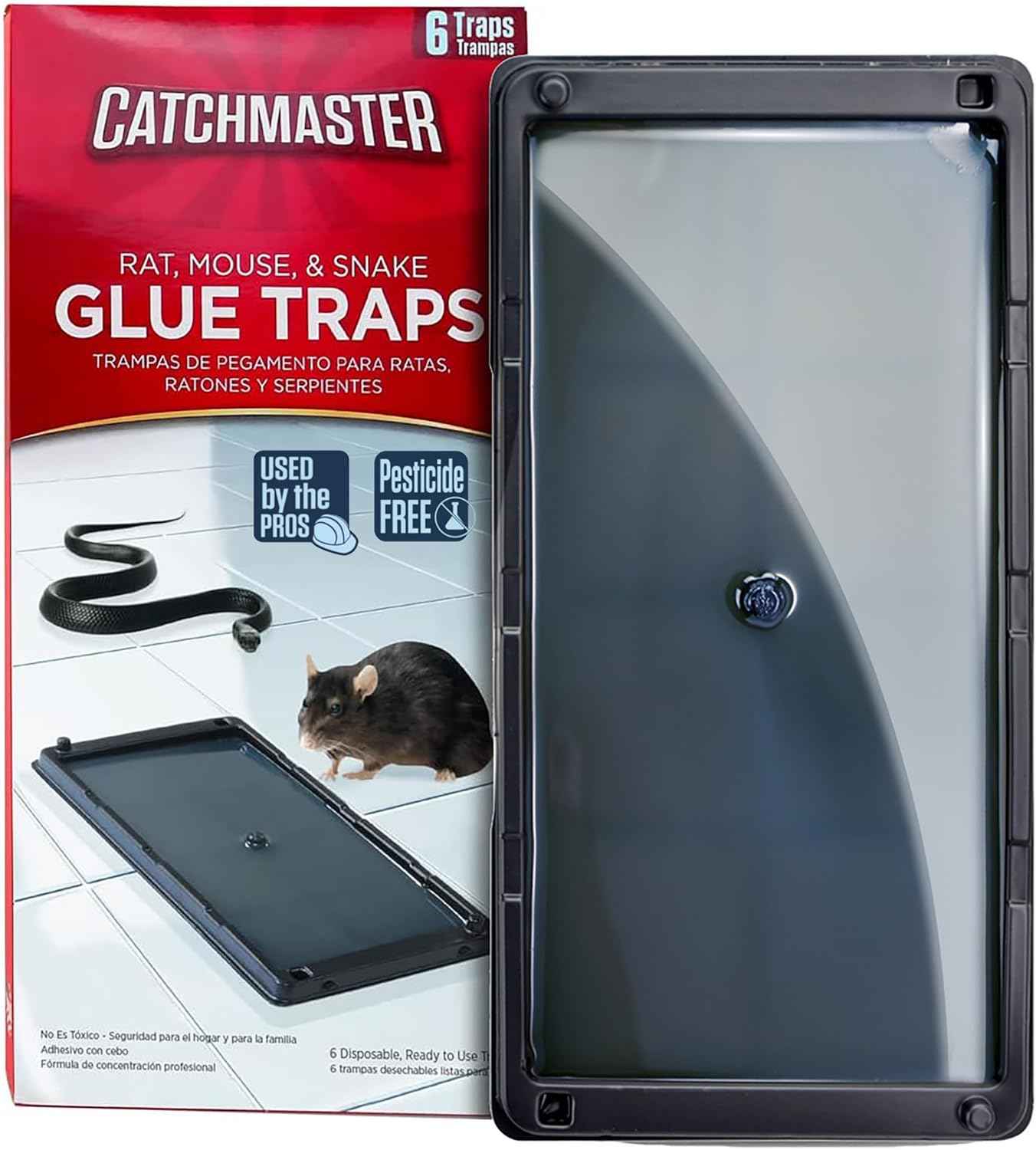 Catchmaster Rat, Snake and Mouse Traps 10Pk, Large Bulk Glue Rat Traps for Home, Adhesive Plastic Tray for Inside House, Snake, Mice, & Spider Catcher, Pest Control for House & Garage