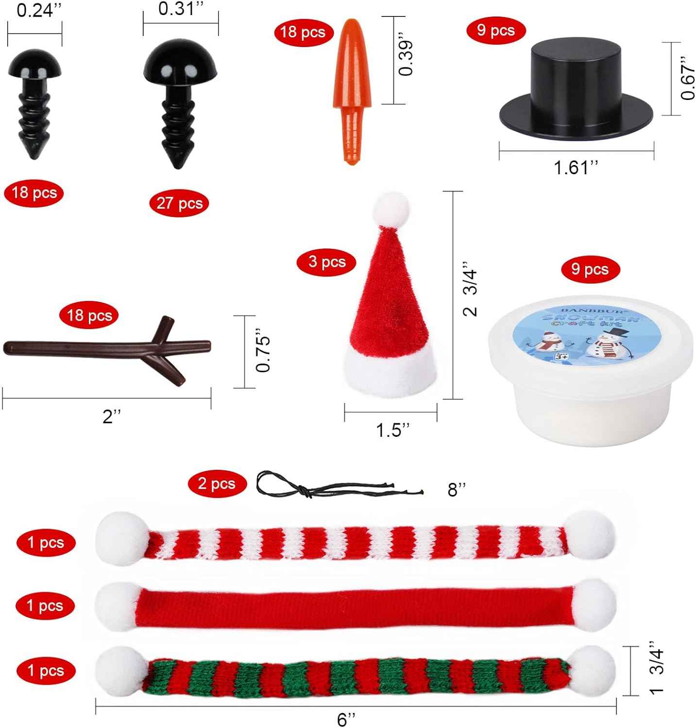 9 Pack Build a Snowman Kit Snowman Crafts for Kids,Modeling Clay Snowman DIY Kit, Christmas Stocking Stuffers for Kids,Christmas Crafts Xmas Gift