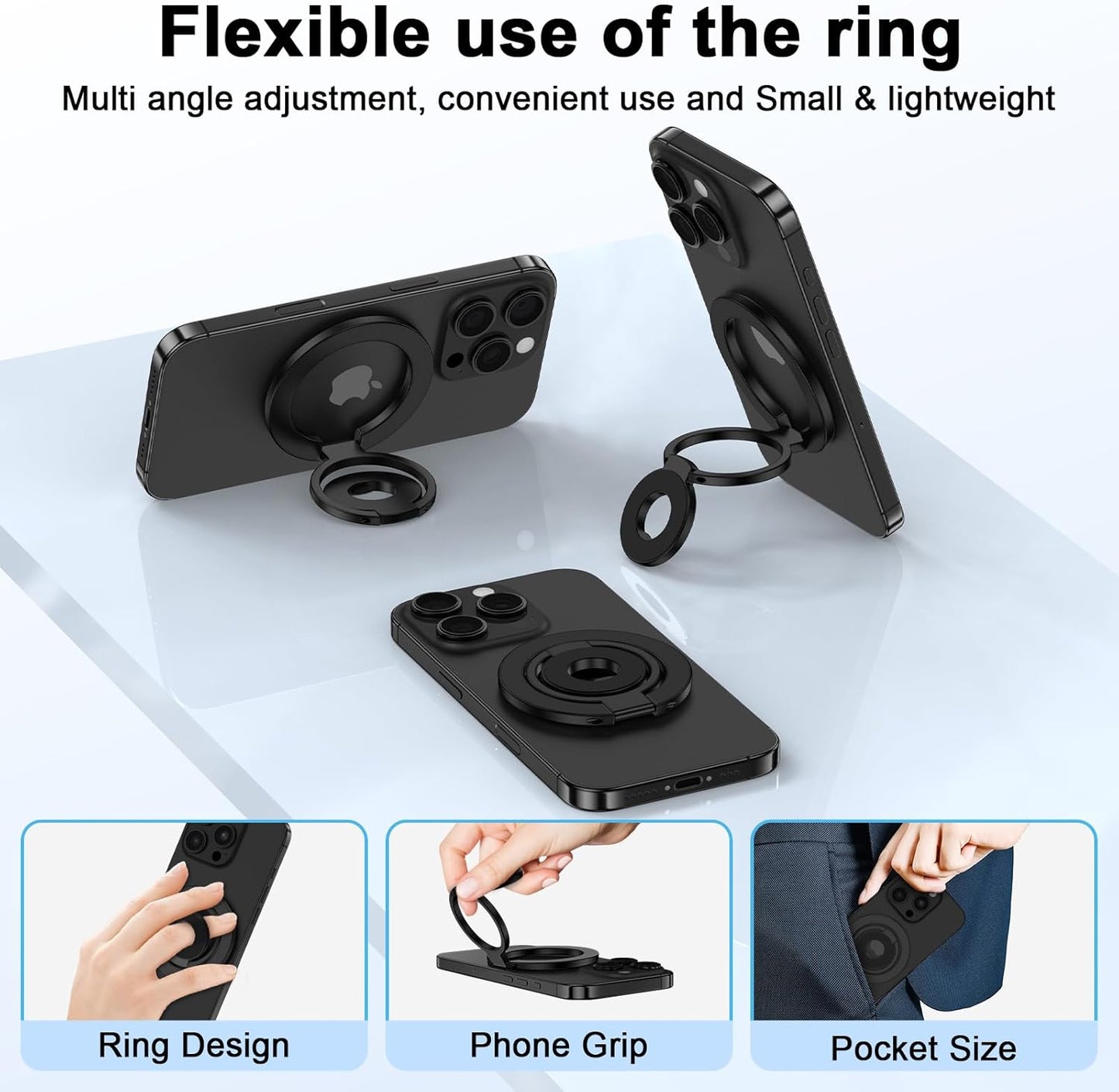 Magnetic Phone Grip Ring Holder for MagSafe Magnet Cell Phone Grip Kickstand Two-Sided Finger Ring Magnetic Stand for iPhone 17 Pro Max 16 Pro 16e 16 Plus 15 Samsung Galaxy S25 Edge S24 FE S23 S22 S21