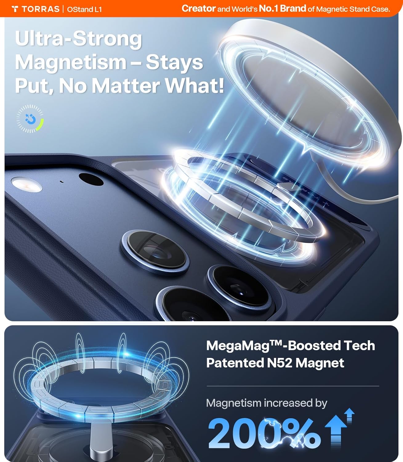 TORRAS Strong Magnetic & Seamless Stand for iPhone 17 Pro Max Case, Fit for MagSafe, Military Grade Drop Protection, Adjustable Kickstand Slim for iPhone 17 Pro Max Case Translucent Matte Deep Blue - Rayz Mart