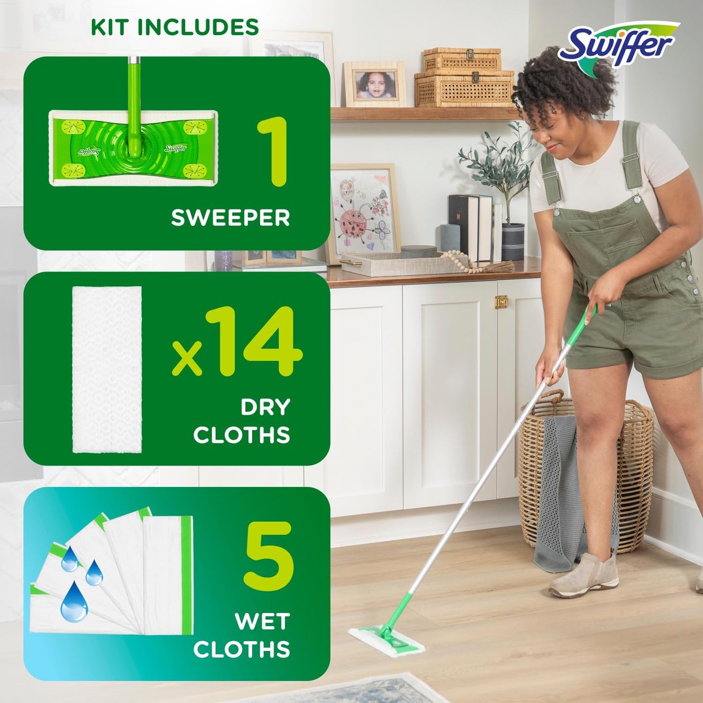 Swiffer Sweeper 2-in-1 Mops for Floor Cleaning, Dry and Wet Multi Surface Floor Cleaner, Sweeping and Mopping Starter Kit, Includes 1 Mop + 19 Refills, 20 Piece Set - Rayz Mart