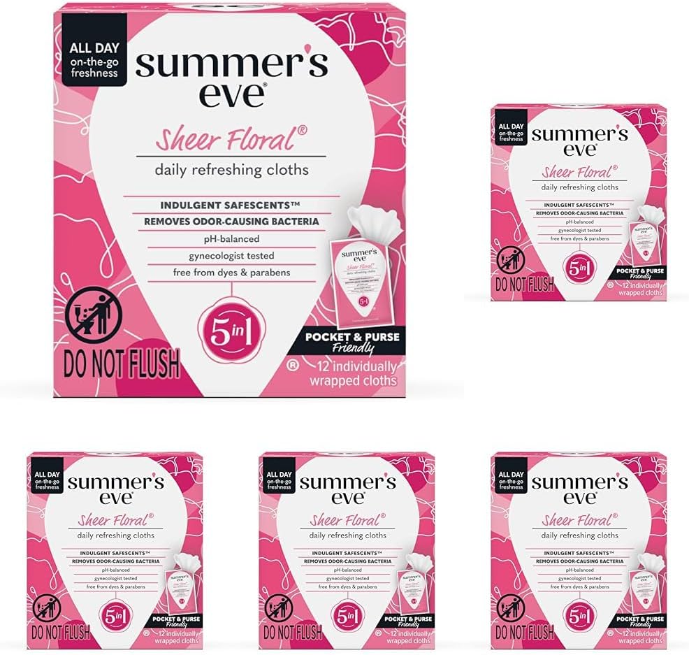 Summer's Eve Ultimate Odor Protection Daily Feminine Wipes, Gentle pH-Balanced Formula with Boric Acid Cleanses & Removes Vaginal Odor, Individually Wrapped Body Wipes, 12 Count