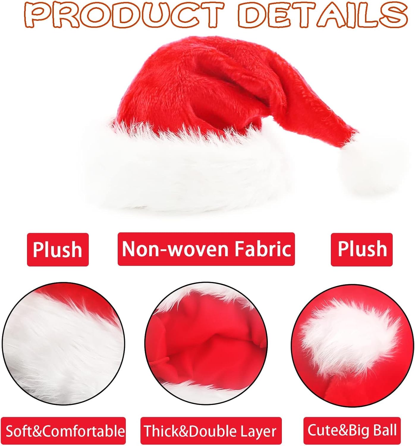 2pcs Fluffy Red Santa Hats Set with Plush Brim and Liner for Adults Men Women - Christmas, New Year Party Supplies & Gifts