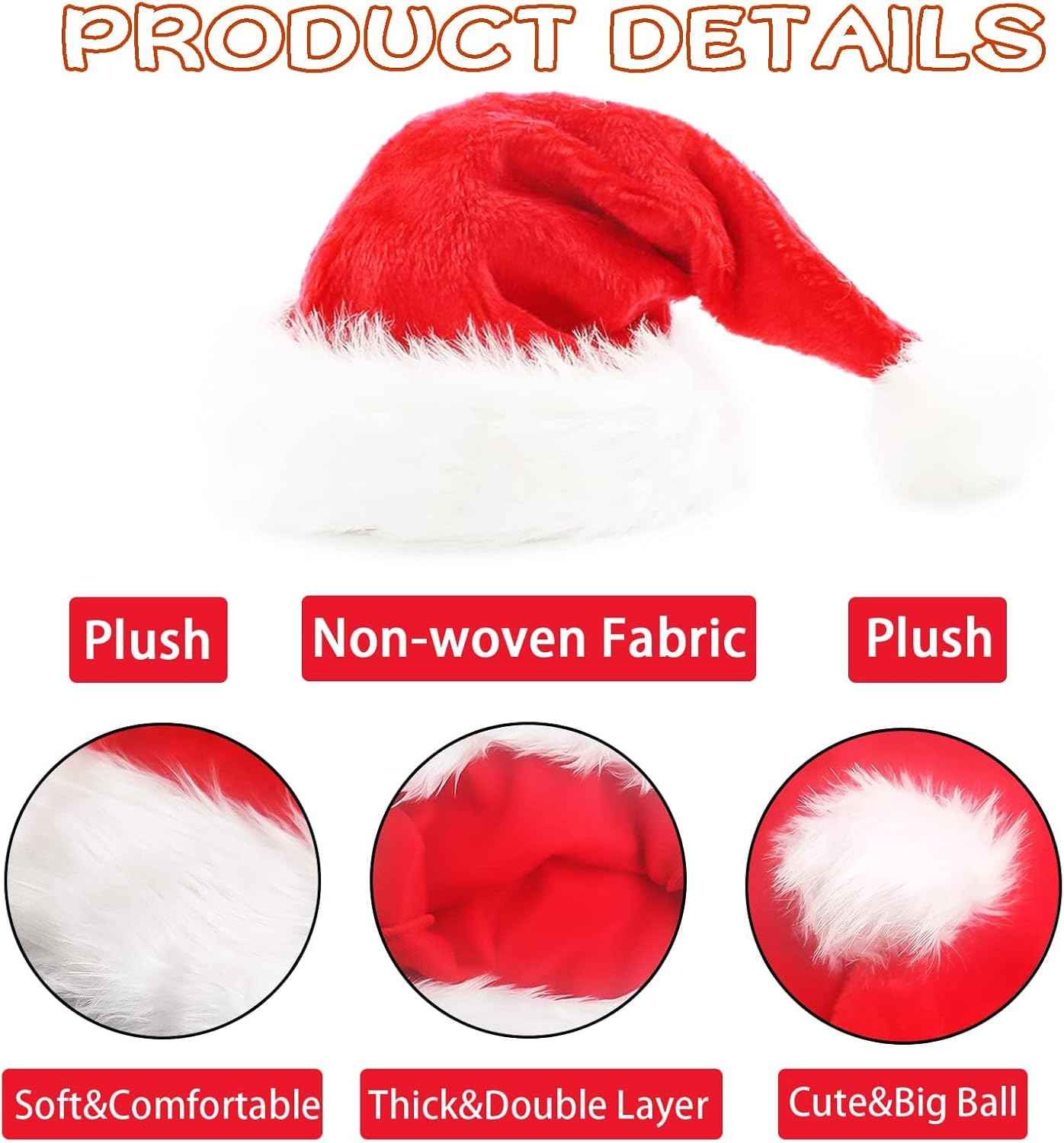 2pcs Fluffy Red Santa Hats Set with Plush Brim and Liner for Adults Men Women - Christmas, New Year Party Supplies & Gifts