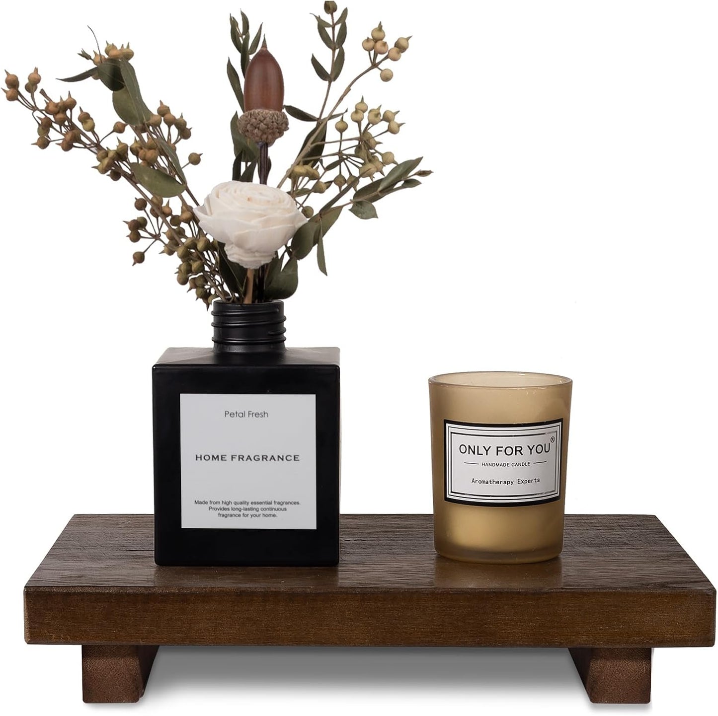 Small Wood Tray Pedestal Stand Farmhouse Bathroom Decor Decorative Wooden Riser Kitchen Soap Dish Holder for Vanity, Counter, Sink, Brown - Rayz Mart