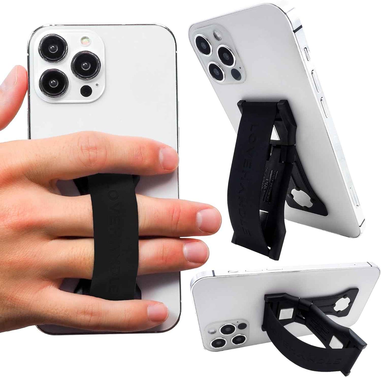 LOVEHANDLE PRO Premium Phone Grip - Silicone Phone Strap - Magnetic Phone Mount and Kickstand for Smartphone and Tablet - Natural Glow Silicone