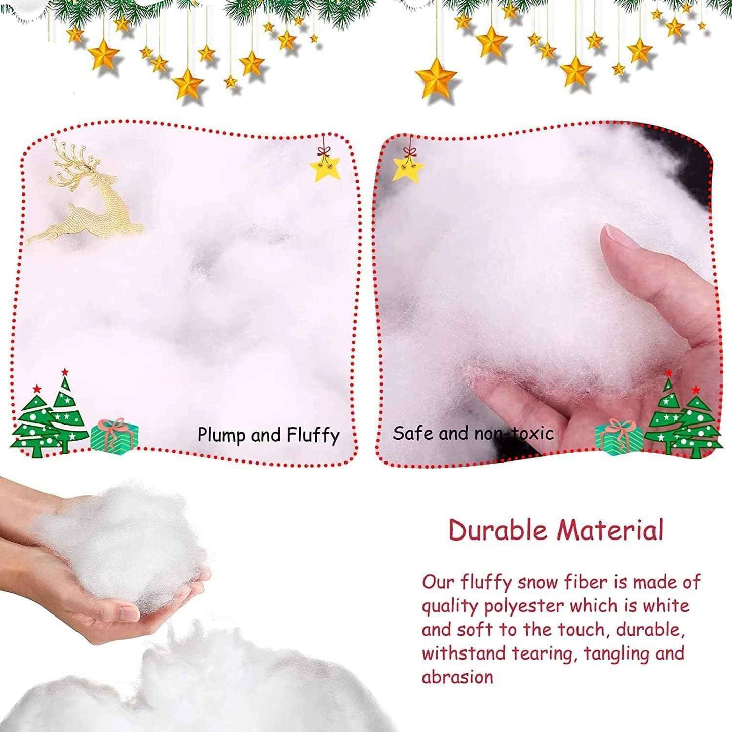 Christmas Fake Snow Decor, Fiber Artificial Snow Cotton Snow Fluffy Indoor Decoration, Flame Resistant Snow Blankets for Winter Mantle Village, Nativity, Christmas Decoration