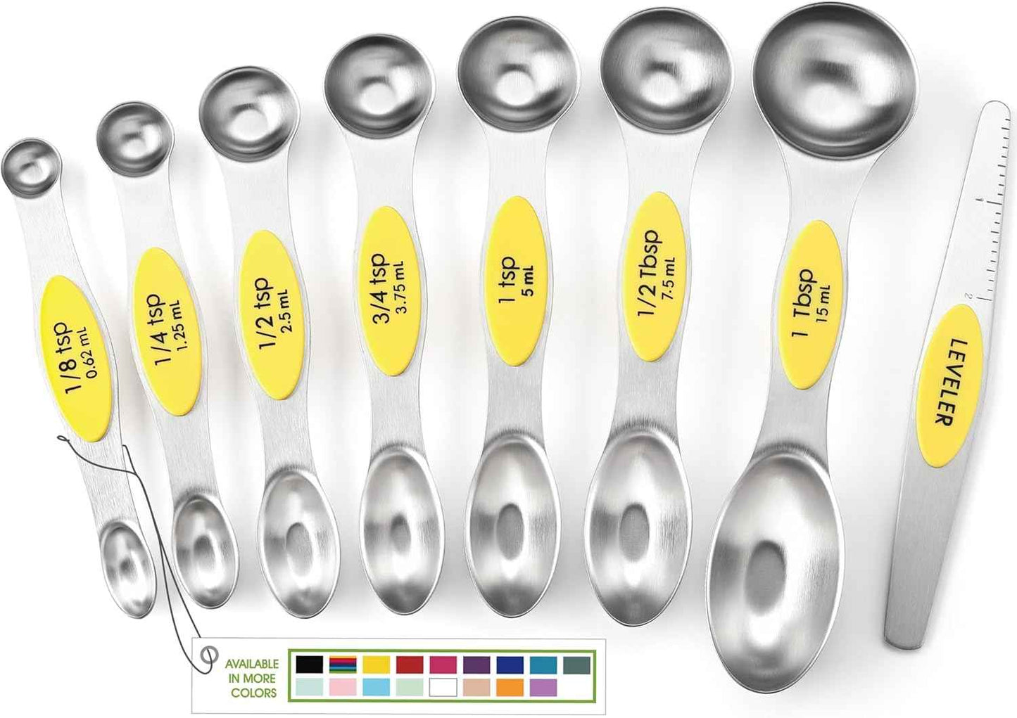 Spring Chef Stainless Steel Magnetic Measuring Spoons Set with Strong N45 Magnets, Heavy Duty Metal Kitchen Gadgets for Baking & Cooking, Fits in Most Kitchen Spice Jars, Set of 8 with Leveler, Black