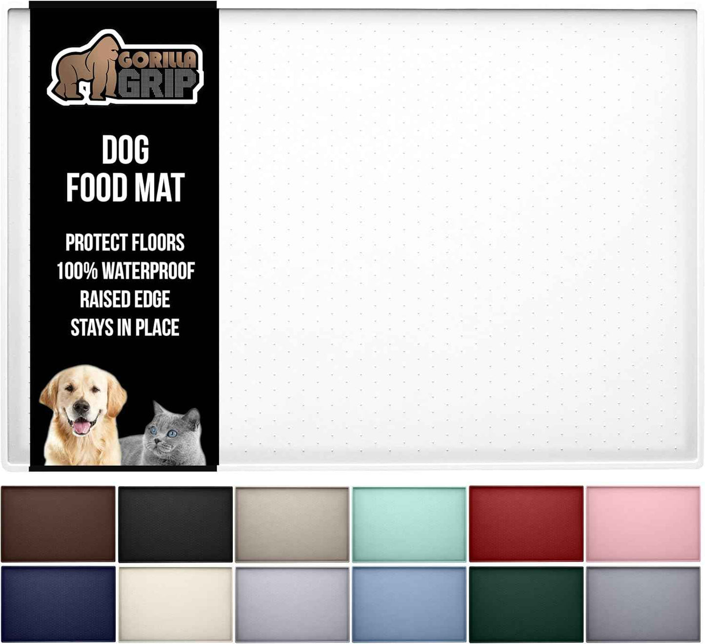 GORILLA GRIP 100% Waterproof Raised Edge BPA Free Silicone Pet Feeding Mat, Dog Cat Food Mats Contain Spills Protects Floors, Placemats for Cats and Dogs Water Bowl, Pets Accessories 18.5x11.5 Gray