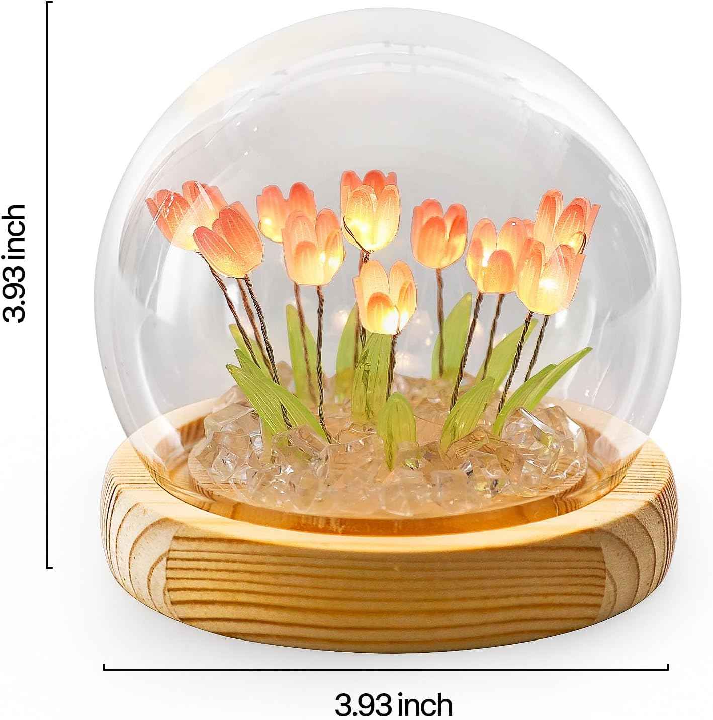 ONXE Valentines Day Gifts for Her Women, Tulips Night Light Cute Flower Lamp in A Glass Dome,Romantic Valentine's Day Home Room Decor, Anniversary Birthday Gift for Girlfriend Mom Sister Grandma Wife