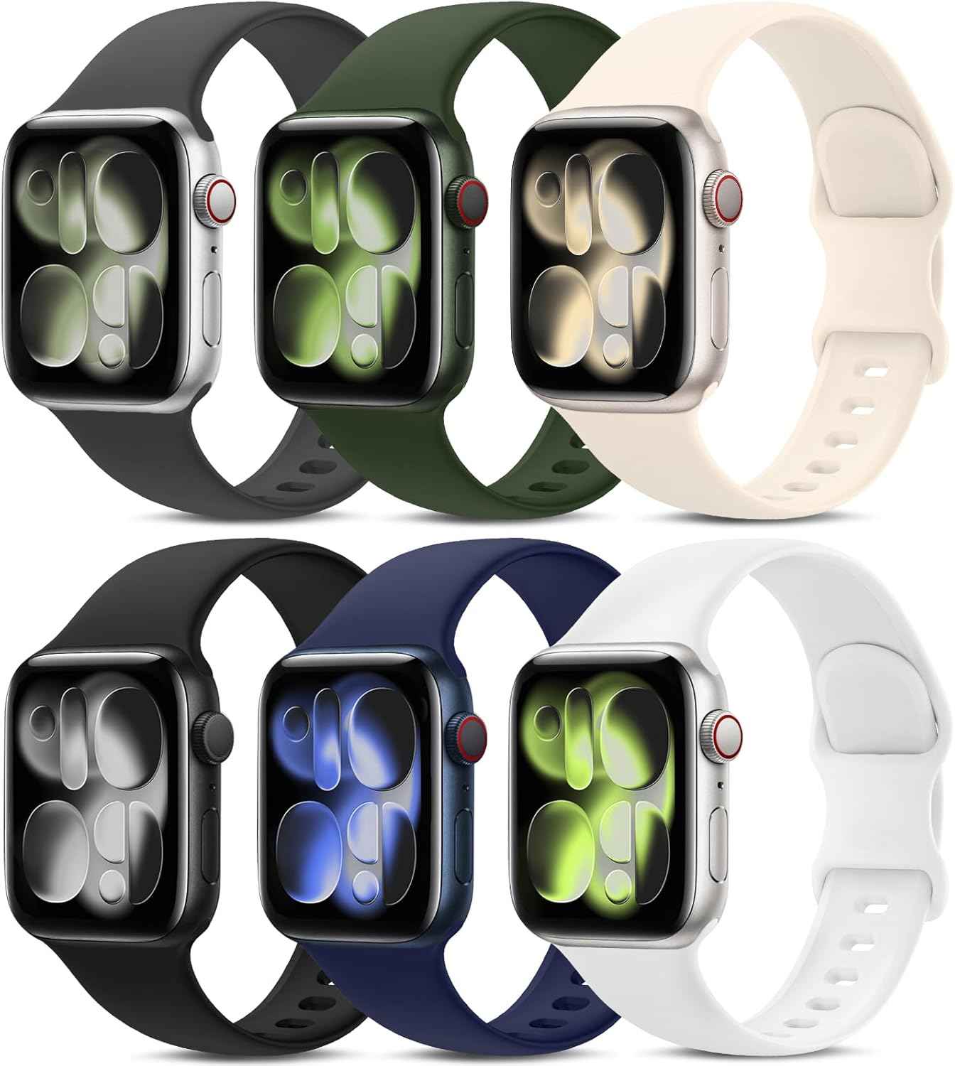 6 Pack Sport Bands Compatible with Apple Watch Band 38mm 40mm 41mm 42mm 44mm 45mm 49mm 46mm,Silicone Waterproof Strap for iWatch Apple Watch Series 11 10 9 Ultra 8 7 6 5 4 3 2 1 SE Women Men