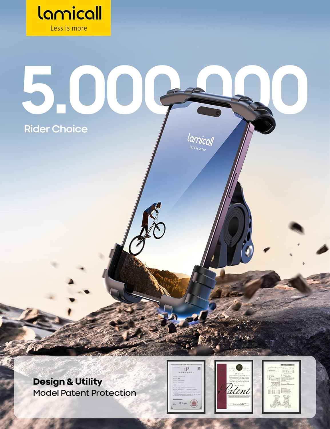 Lamicall Bike Phone Holder, Motorcycle Mount - Motorcycle Phone Holder, Handlebar Cell Phone Clamp, Scooter Phone Clip for iPhone Air 17 Pro Max, 16 15 Pro Max Plus, S20, More 4.7 to 6.8" Smartphones