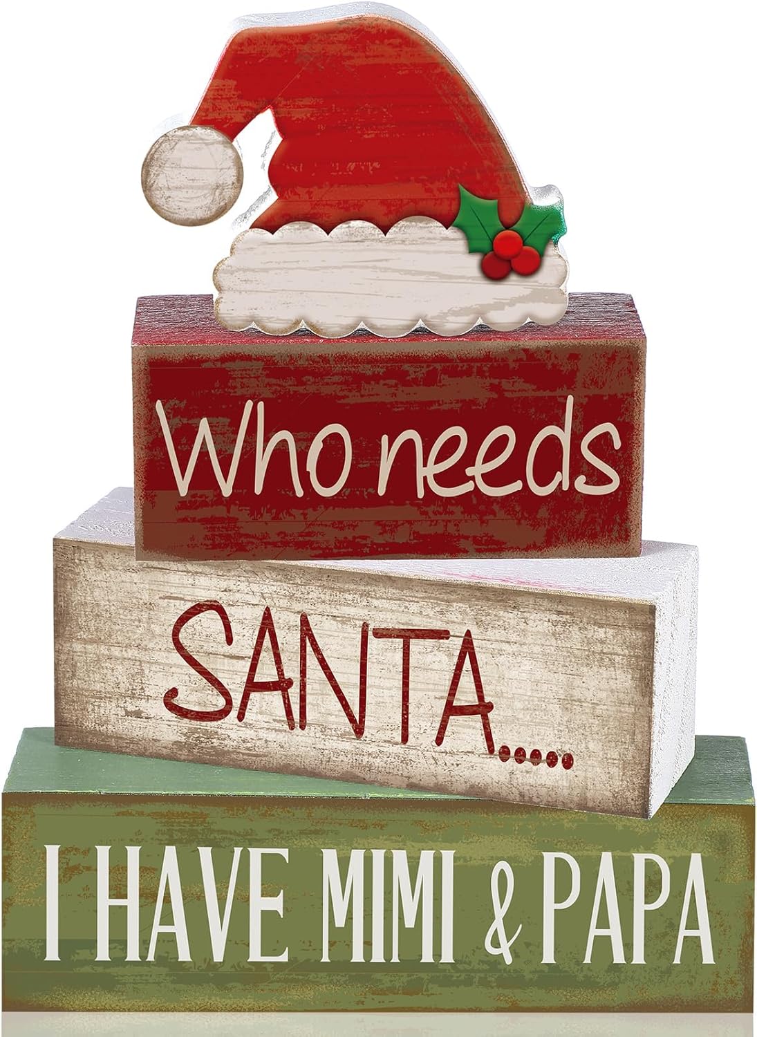 4 Pcs Christmas Table Decoration Wooden Santa Claus Decor Christmas Tiered Tray Decor Decorative Santa Claus Elk Block Sign Gift Farmhouse Xmas Table Centerpiece for Home Kitchen Shelf