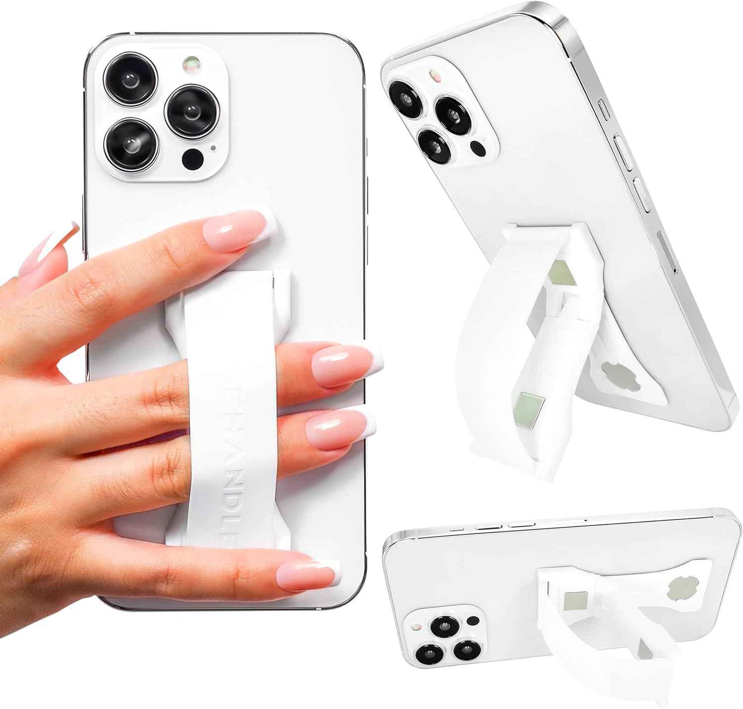 LOVEHANDLE PRO Premium Phone Grip - Silicone Phone Strap - Magnetic Phone Mount and Kickstand for Smartphone and Tablet - Natural Glow Silicone