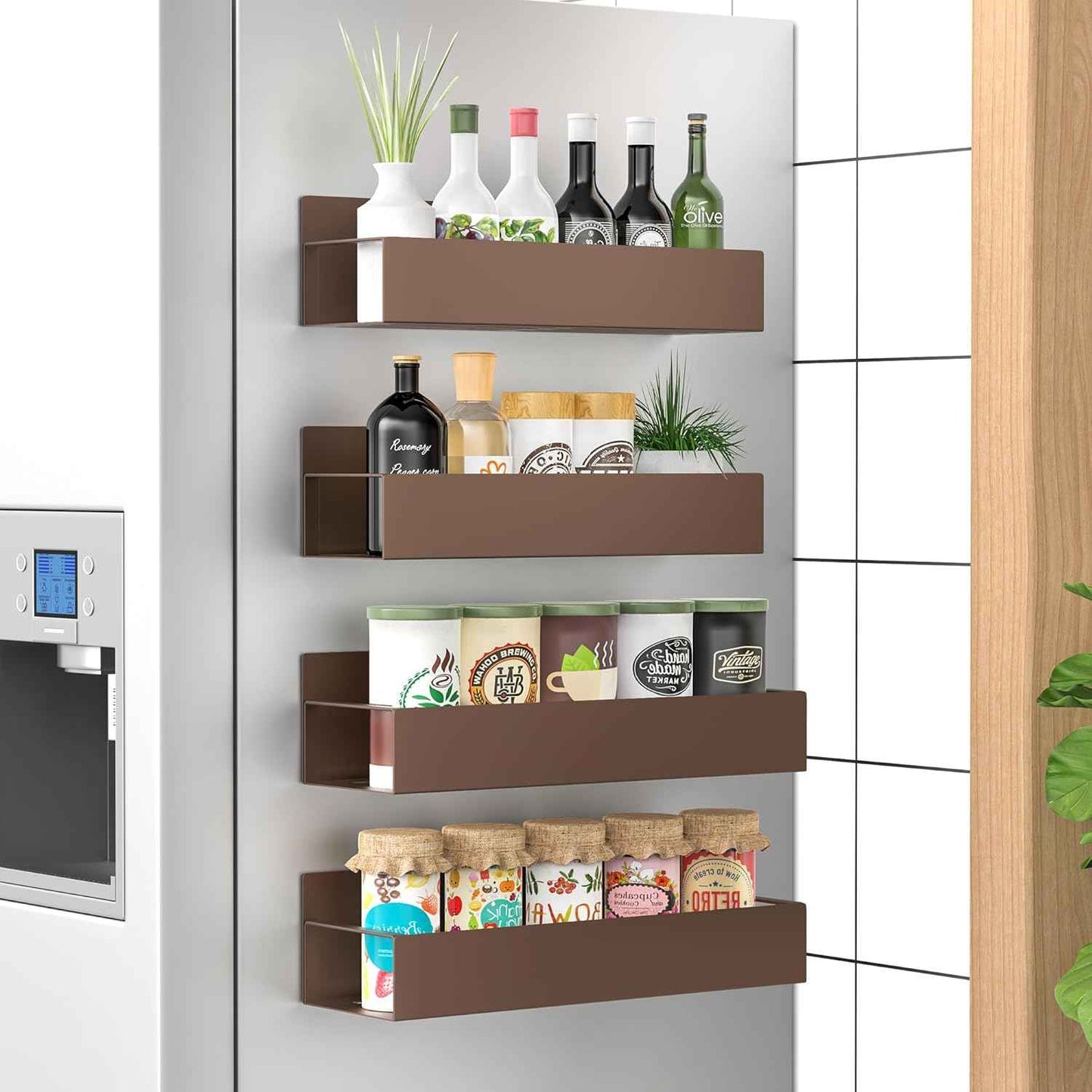 Metal 4 Pack Magnetic Spice Storage Rack Organizer for Refrigerator and Oven, Black Fridge Organizers and Storage