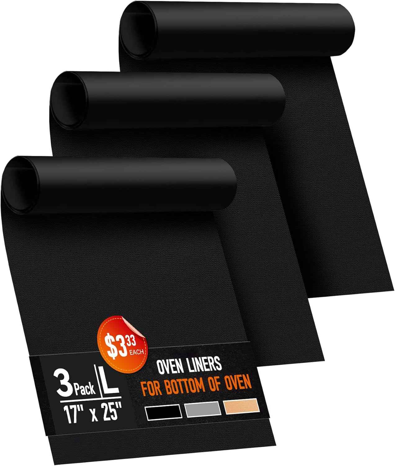 3 pack large heavy duty non-stick oven liners for bottom of electric, gas, toaster & convection ovens - bpa & pfoa free, dishwasher safe