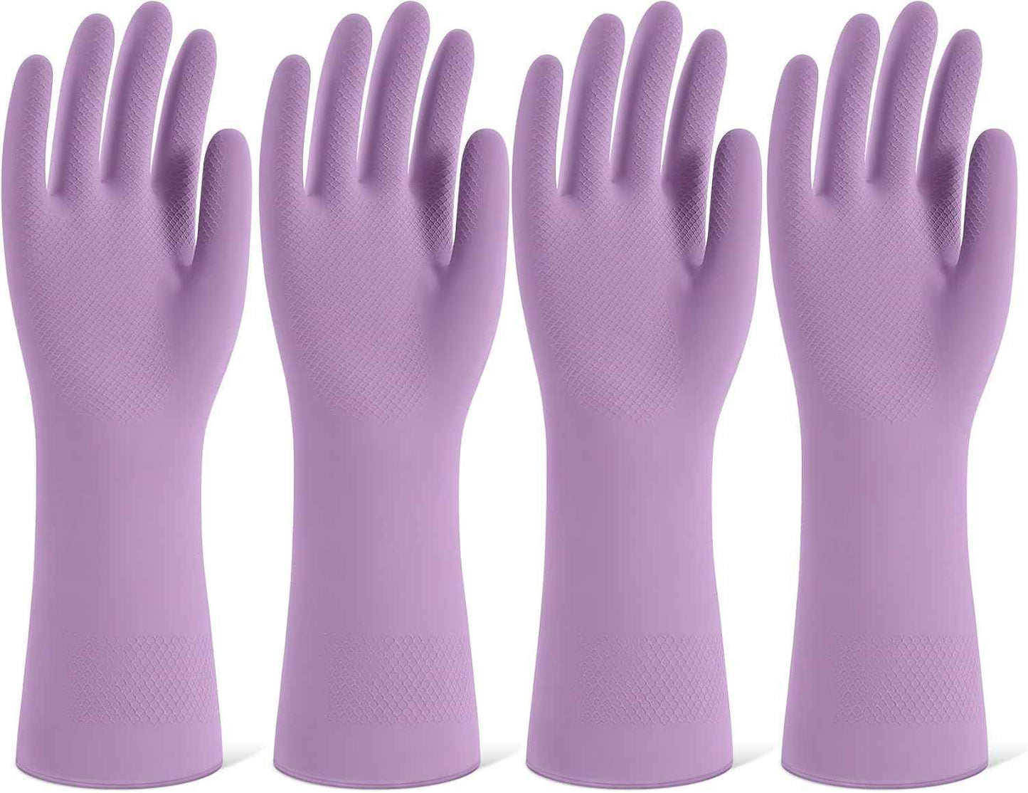 Rubber Cleaning Gloves for Dishwashing, 4 Pairs Reusable Kitchen Gloves for Washing Dishes and Household Cleaning, Colorful Dish Gloves with Flocked Lining and Non-Slip Grip, Pefect for Woman Men - M