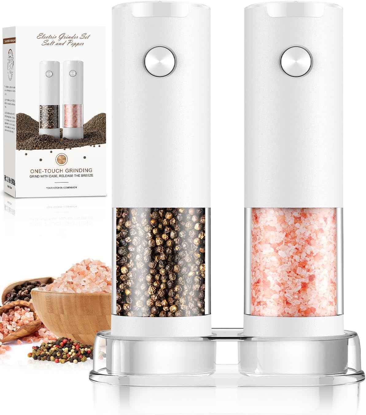 Electric Salt and Pepper Grinder Set Automatic Battery Pepper Mill Shakers Adjustable Coarseness Upgraded Larger Capacity with Led Home and Kitchen Appliances for New House Warming Gifts