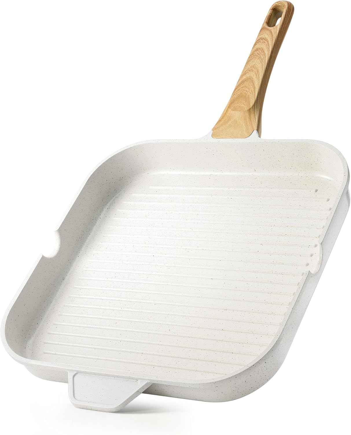 SENSARTE Nonstick Grill Pan for Stove Tops, Versatile Griddle with Pour Spouts, Square Big Cooking Surface, Durable Skillet Indoor & Outdoor Grilling. PFOA Free, 9.5 Inch