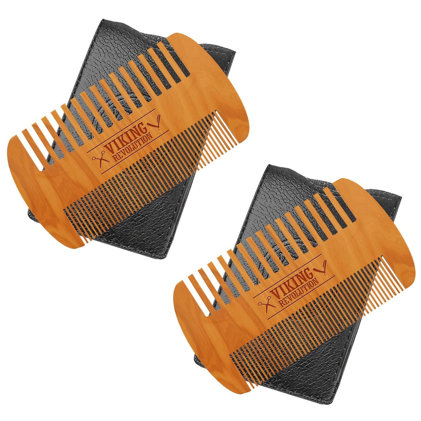 Viking Revolution Beard Comb & Beard Brush Set for Men -- Natural Boar Bristle Brush and Dual Action Pear Wood Comb w/Velvet Travel Pouch - Great for Grooming Beards and Mustaches