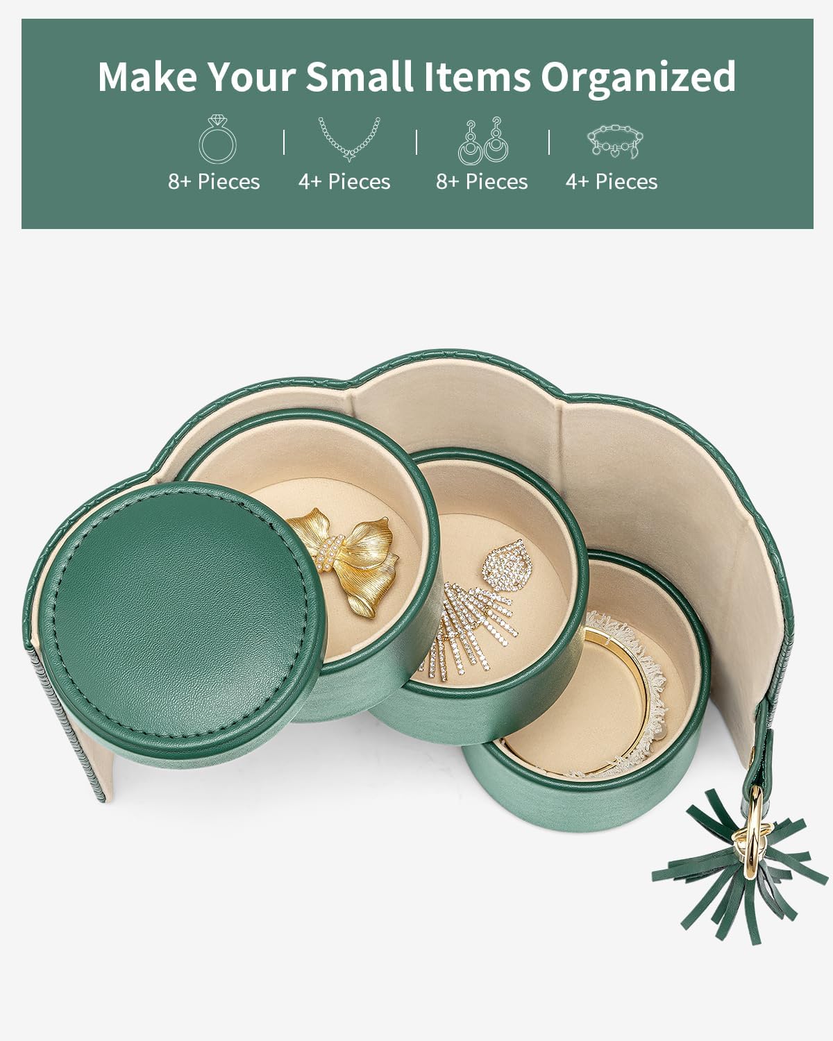 Vlando Wedding Gifts for Women, Travel Jewelry Box, Bridal Shower Gifts, Bridesmaid Gifts for Wedding Day Bride Gifts, Bridesmaid Proposal Gifts, Travel Jewelry Organizer - Green