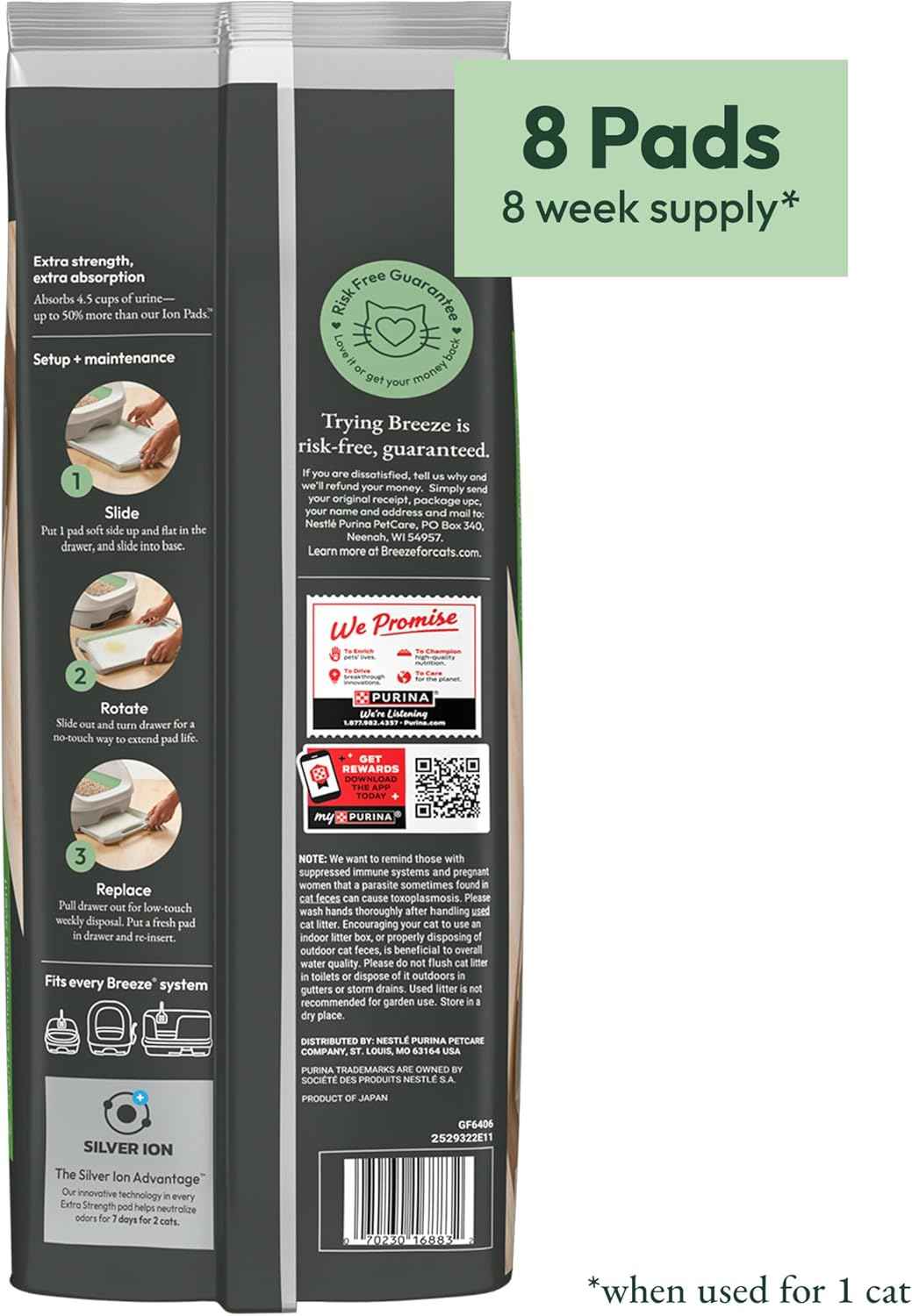 Purina Tidy Cats Cat Litter Breeze Pads Refill Pack Multi Cat Litter Pads - 8 ct. Bag