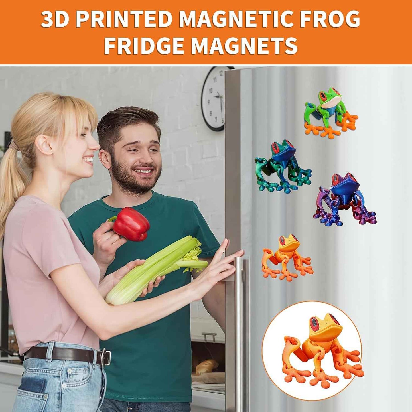 4Pcs 3D Printed Magnetic Frog Fridge Magnets, Realistic Jointed Jumping Frogs Model, Magnetic Frog Refrigerator Magnets Decor, for Home Office Decor