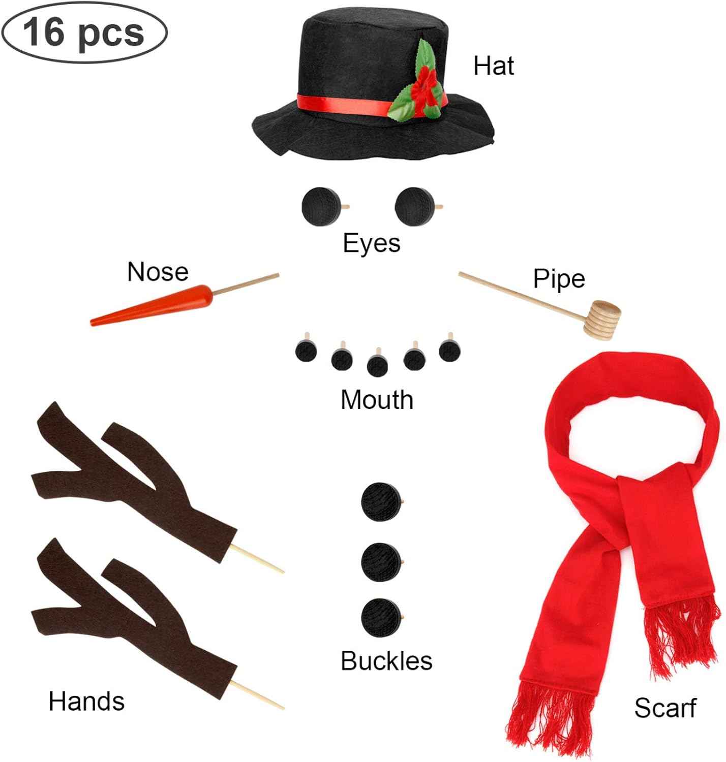 Colovis 16Pcs Snowman Decorating Kit, Snowman Making Kit Snow Toys for Winter Outdoor Party Christmas Holiday Decoration(1 Pack)