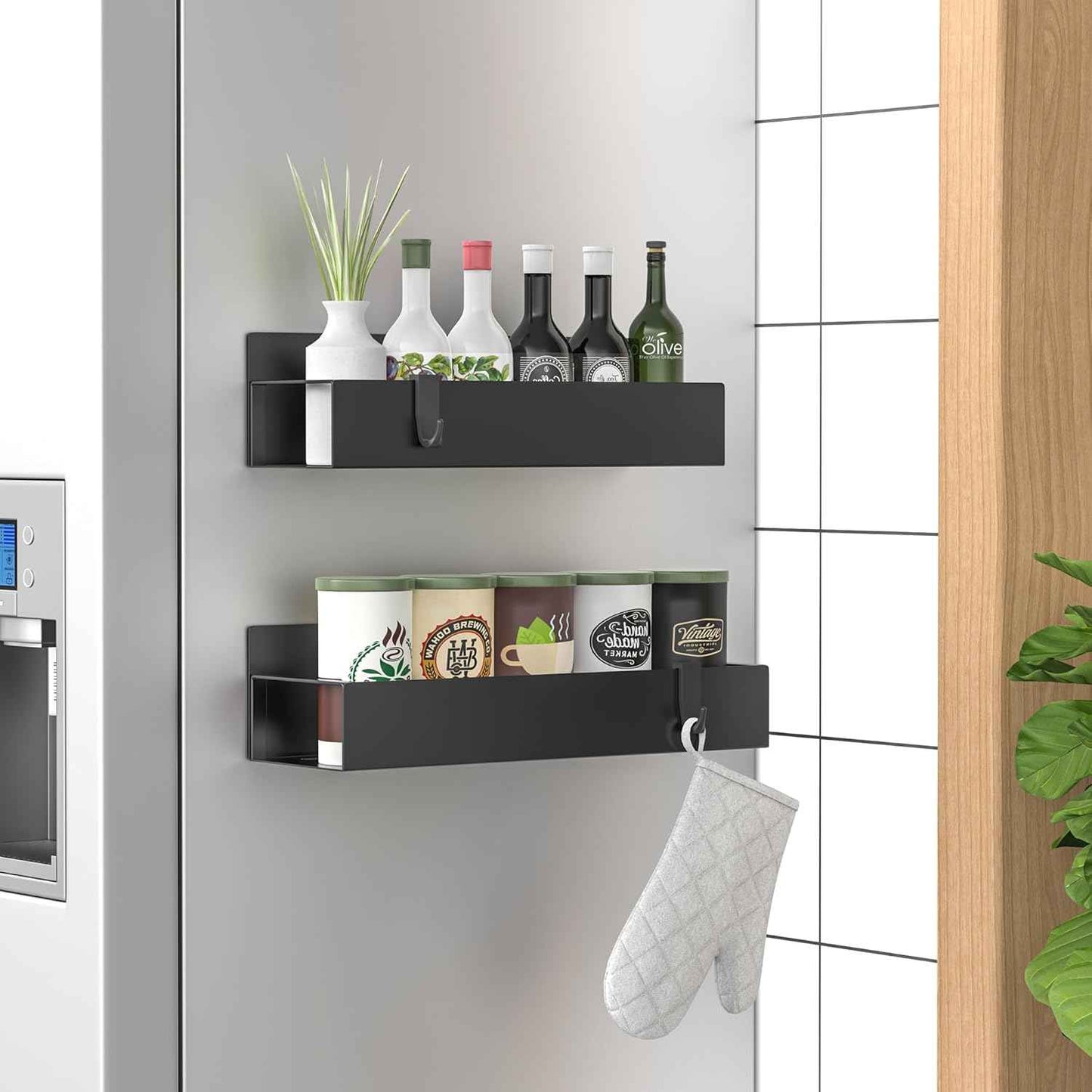 Metal 4 Pack Magnetic Spice Storage Rack Organizer for Refrigerator and Oven, Black Fridge Organizers and Storage