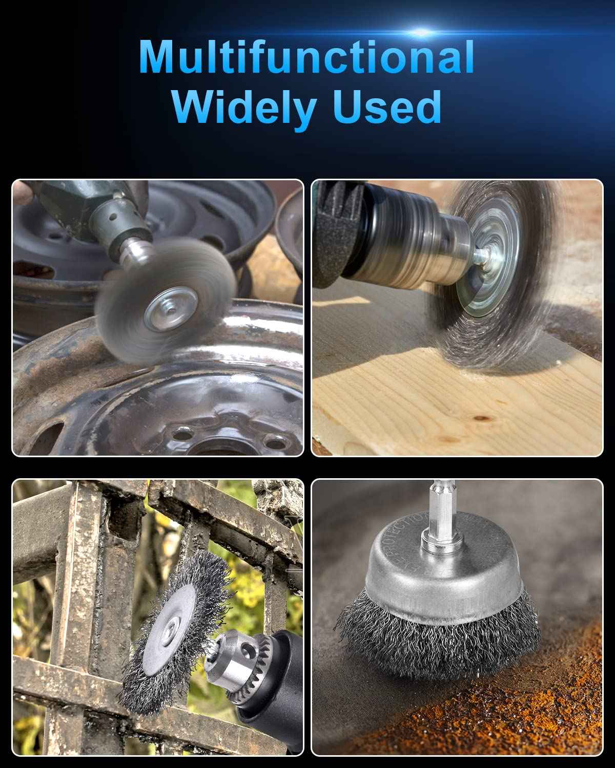 Rocaris 6 Pack Carbon Steel Wire Wheel and Pen Brush Set with 1/4-Inch Hex Shank for Rust Removal, Corrosion and Scrub Surfaces