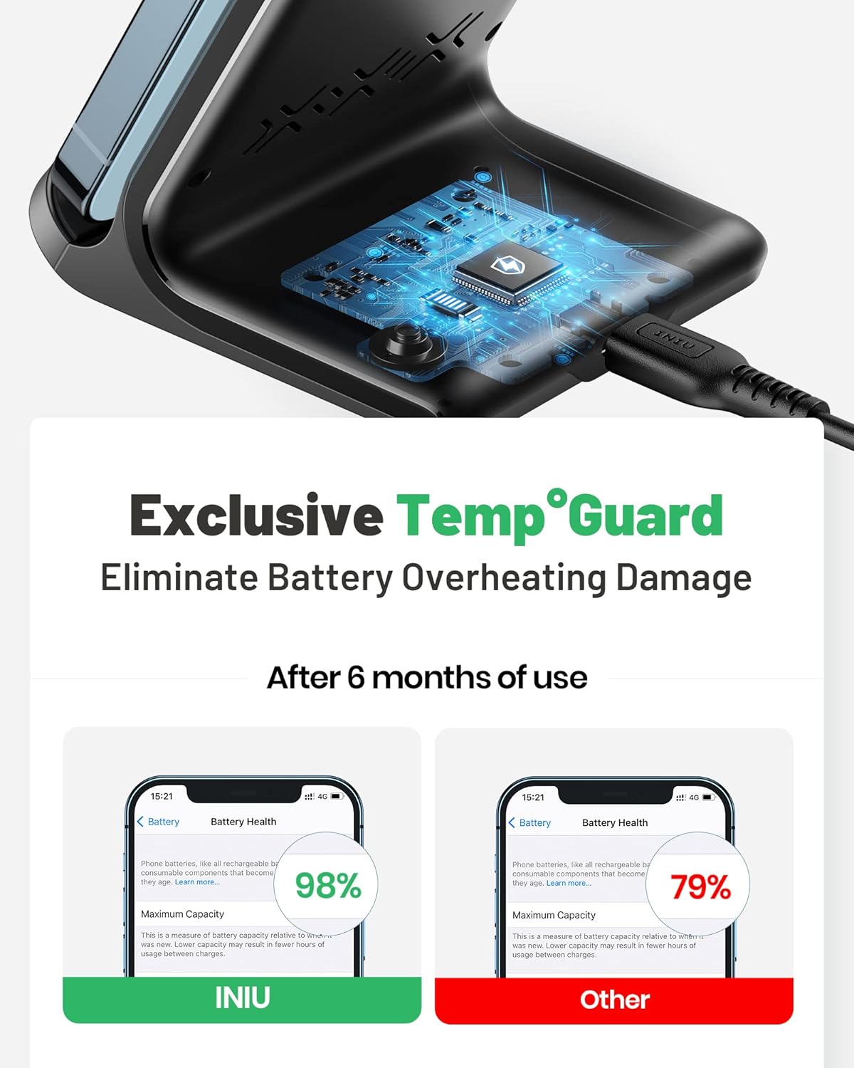 INIU Wireless Charger, 15W Fast Qi Certified Wireless Charging Station with Sleep-Friendly Adaptive Light Compatible with iPhone 16 15 14 13 Pro XS 8 Plus Samsung Galaxy S25 S24 S23 Note 20 Google etc - Rayz Mart