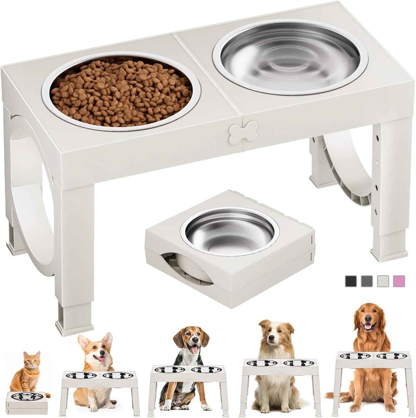 XIAZ Elevated Dog Bowls Large Breed Raised Dogs Bowl Stand Large/Medium Sized Dog 1L Food Water Bowl Stands 5 Heights Adjustable 9/11/12/14in Black Pet Feeder Dish Station